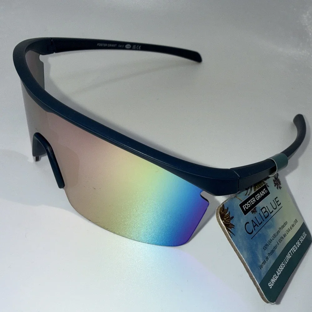 CALIBLUE Blue Mirrored Sunglasses Wrap Sport  Shield FOSTER GRANT SR1023 New Tag
